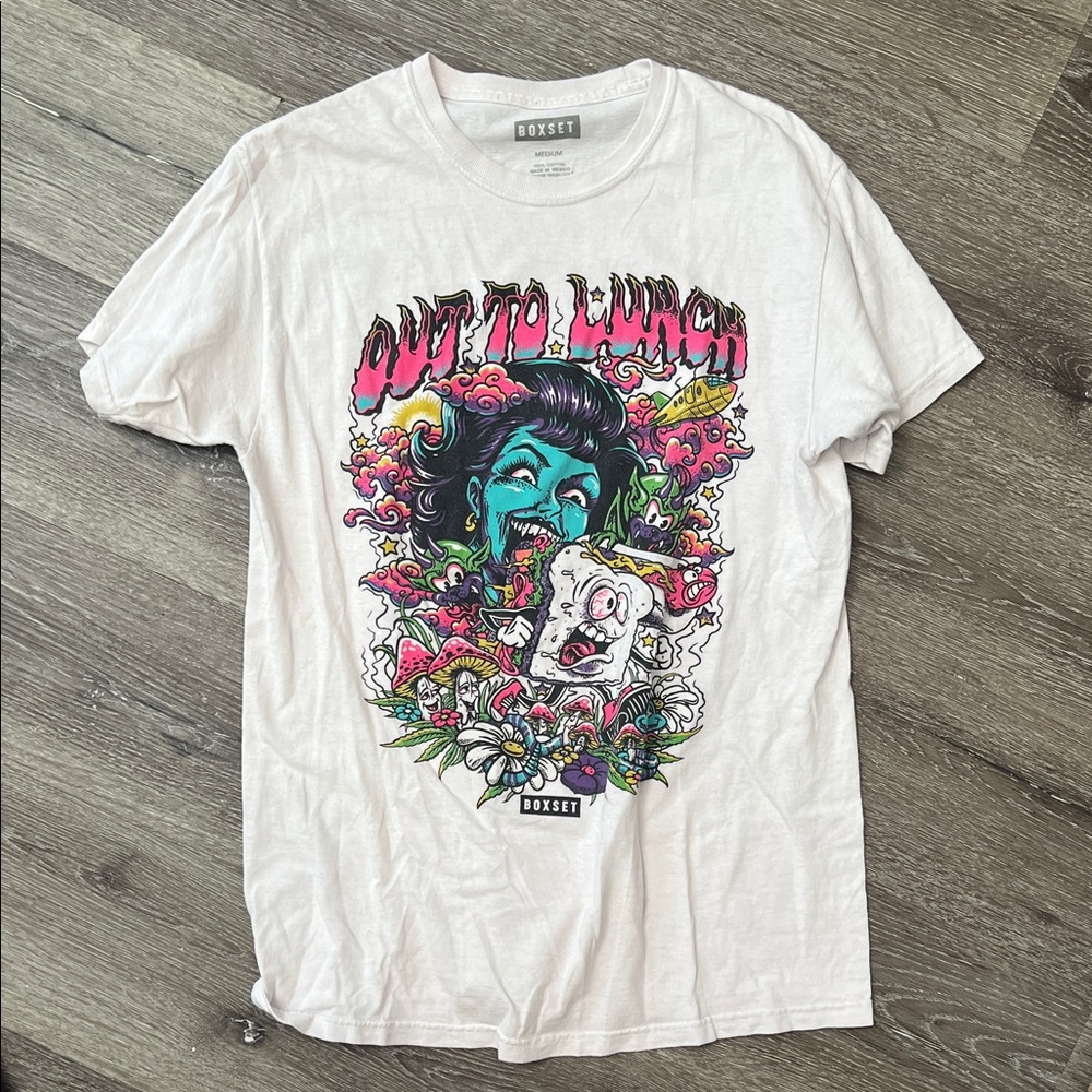 White Graphic Tee with Colorful Design